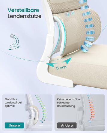 Офісне крісло SONGMICS, стілець для столу, ергономічне сітчасте крісло, з двошаровою сітчастою тканиною, повітропроникне, адаптивна поперекова підтримка, регульований підголівник, для домашнього офісу, пісочно-бежевий OBN041L01 Пісочно-бежевий подвійна сп