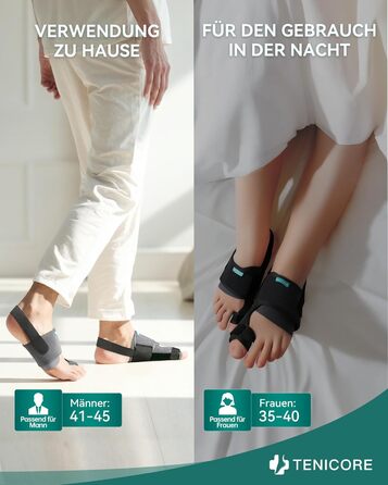 Покращує корекцію Hallux Valgus за допомогою 2 кутових прасок, потовщених силіконових накладок, розширювача пальців ніг, 1 пара шкарпеток-бандажів для Hallux Valgus