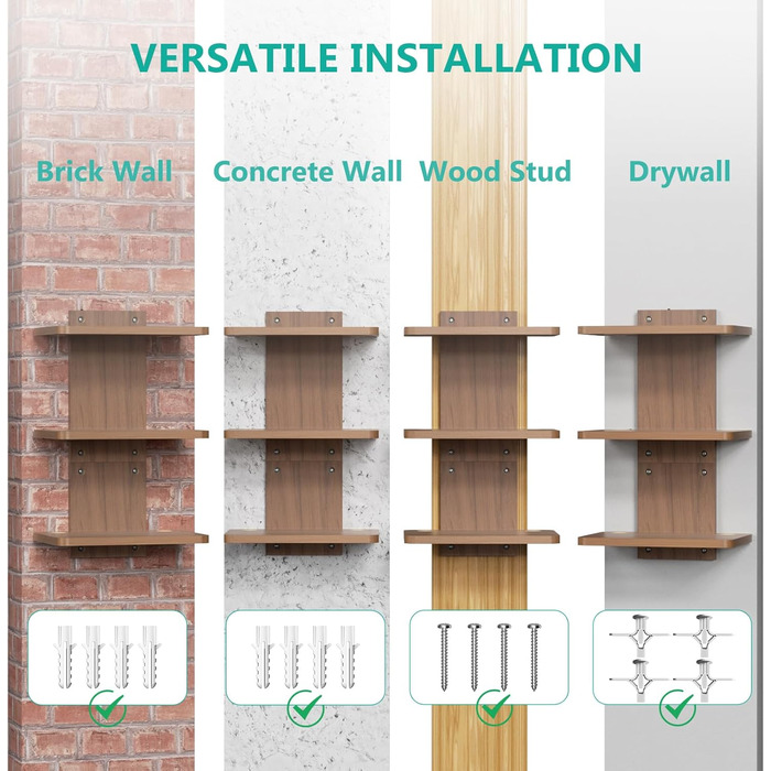 Плаваючі полиці для розважального центру WALI, витримує до 10 кг, полиця для телевізора з посиленою деревиною для DVD-програвачів, кабельних приставок, ігрових консолей, аксесуарів для телевізорів (CS201N), 1 полиця, 3 полиці