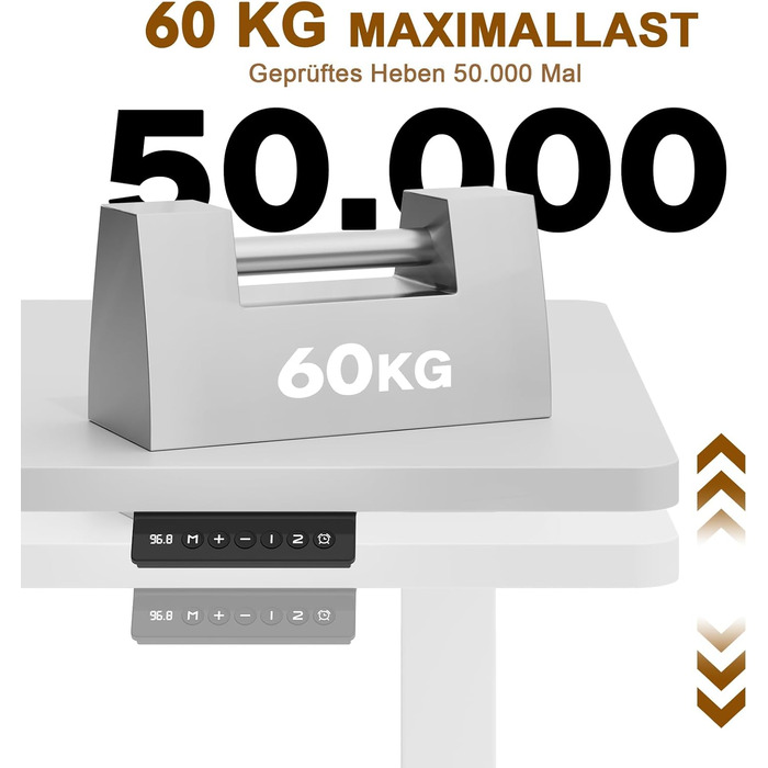 Стіл Flamaker з регульованою висотою, повна стільниця 110 x 53 см, електричний стіл, регульована висота для роботи сидячи та стоячи, комп&39ютерний стіл з функцією пам&39яті, стіл для роботи стоячи, білий, 110 x 53 см