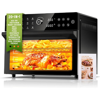 Міні-піч для фритюрниці XXL об'ємом 30 л зі світлодіодним сенсорним екраном, міні-піч з конвекцією з 20 програмами та двома режимами приготування, фритюрниця потужністю 1800 Вт без олії, таймер на 8 годин, книга рецептів, 7 насадок XXX-Large