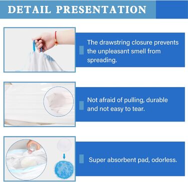 Туалетних пакетів, одноразові туалетні пакети, гігієнічні пакети, портативні пакети, одноразові сміттєві пакети для туалетних стільців, ідеально підходять для килимків для туалетних стільців, 80