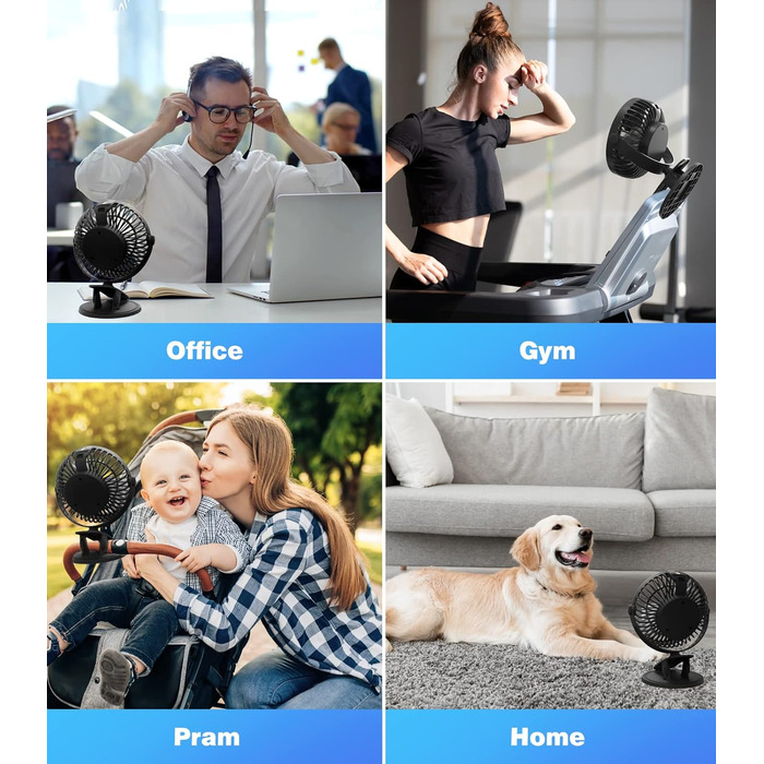 Настільний USB-вентилятор, перезаряджуваний вентилятор із покращеним РК-дисплеєм, портативний міні-вентилятор із 5 швидкостями, поворотний на 720 вентилятор із кліпсою, тихий настільний вентилятор для домашнього офісу на вулиці