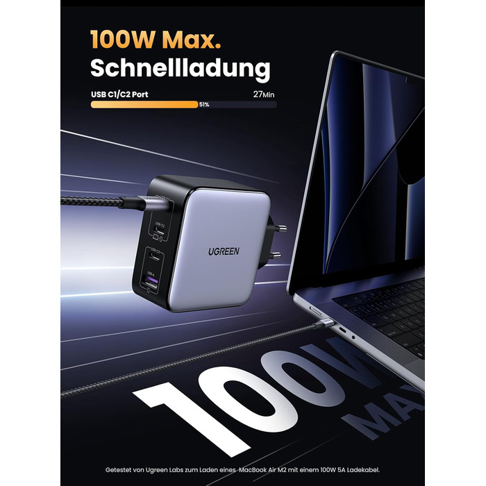 Зарядний пристрій GaN USB C Блок живлення 4 порти Зарядний пристрій PD з PPS сумісний з MacBook Pro, iPhone 16 Pro Max/16 Pro/15 P