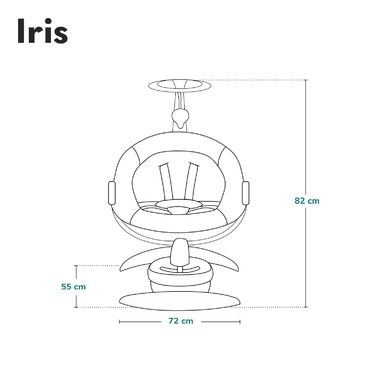 Електричний дитячий шезлонг LIONELO Iris 360o поворотний для немовлят до 9 кг Регульована спинка, 5 швидкостей зважування Нековзний ремінь безпеки, 12 мелодій Кронштейн з іграшкою Пульт дистанційного керування (бежевий)