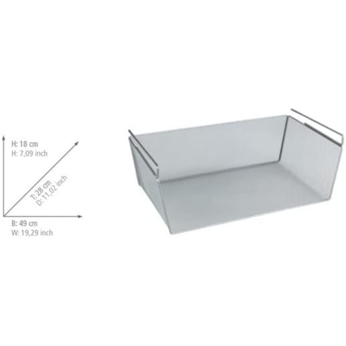 Підвісний кошик WENKO для шаф, розмір L, сріблястий, 49 x 18 x 28 см