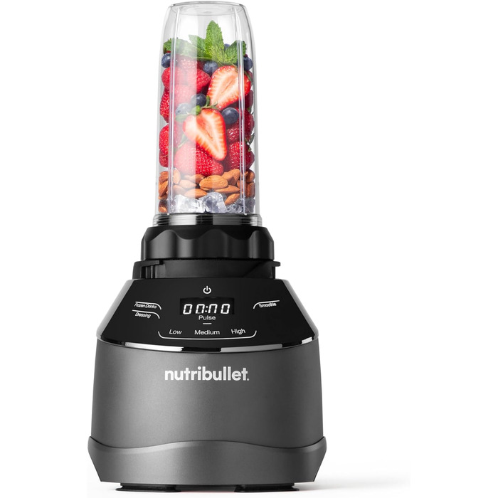 Повнорозмірний блендер nutribullet Combo, електричний блендер, багатофункціональний подрібнювач, професійний, потужність 1200 Вт, глечик 1,89 л, банки 946 мл і 710 мл, чорний, NBF500MB версія для ЄС