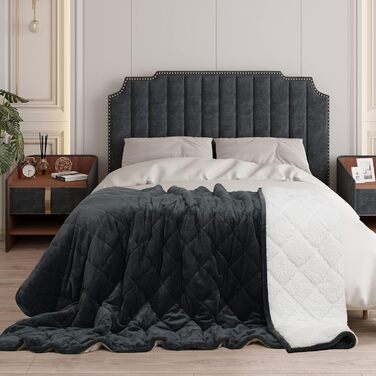 Обтяжена ковдра WOLTU, терапевтична ковдра для дорослих, двостороння обтяжена ковдра зі скляними намистинами, антистресова, пухнаста, виготовлена з шерпа фланелі, 11 кг, 150 x 200 см, чорна 150x200 см 11 кг антрацит