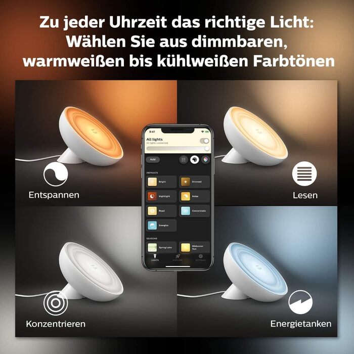 Декоративна настільна лампа Philips Hue Bloom, білий/чорний