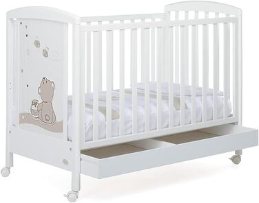 Дитяче ліжечко з регульованою бічною панеллю, 131 x 71 x 103 см, 24 кг, біле. Регульоване