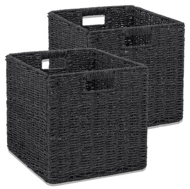 Кошик для зберігання, складний кошик, плетений з паперу водяного гіацинта, полиця-кошик Kallax куб 28 см, декоративний плетений кошик ручної роботи для ванної кімнати, вітальні, спальні, 28x28x28 см, чорний