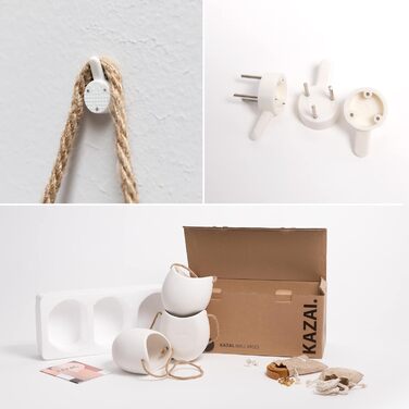 Настінні вази -Ellie- Підвісні керамічні кашпо для квітів 3 шт. Настінний декор для кімнати, балкона і саду Білий (матовий) набір