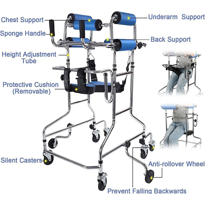 Ходунки для дорослих для людей похилого віку Реабілітаційна геміплегія стоячи, проти нахилу, проти перекидання, тренування нижніх кінцівок, регульована висота, ходунки для інвалідів, підходить для людей