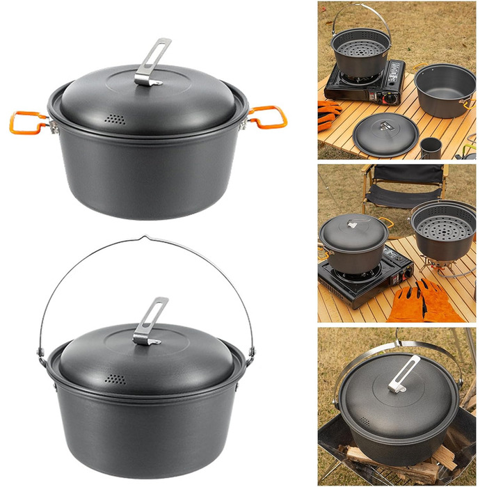 Легкі каструлі для пікніка, каструля для приготування їжі на відкритому повітрі, 4,5 л, алюмінієвий сплав, посуд, підвісна каструля для супу, модель підвісної каструлі для гриля на відкритому повітрі