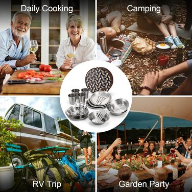 Набір столових приборів Odoland для кемпінгу, 25-предметний набір посуду з нержавіючої сталі з футляром, ножі, виделки, ложки, тарілки, кавові кружки, ідеально підходить для 4 осіб, для подорожей на природі, походів, кемпінгу