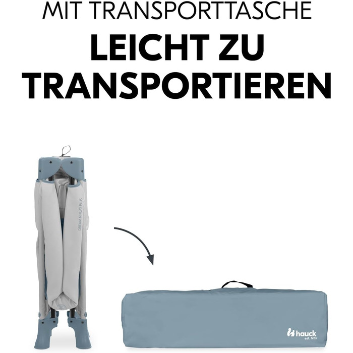 Дитяче дорожнє ліжечко з сумкою для перенесення - Великий отвір для гри - Компактно складається - Дитяче дорожнє ліжечко для малюків від народження до 15 кг Dream N Play Plus Dusty Blue