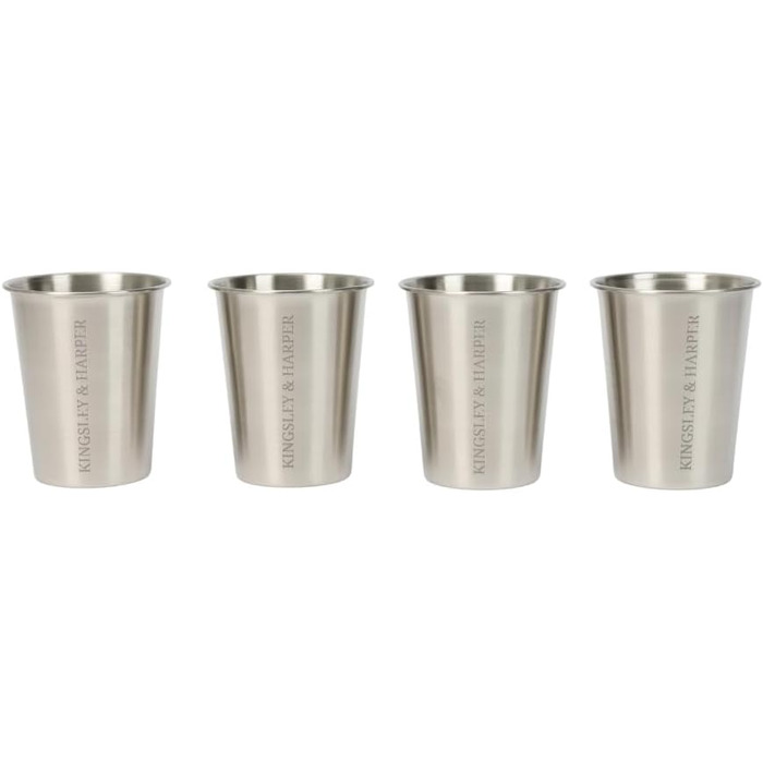 Стаканчики Kingsley & Harper з нержавіючої сталі, 335 мл (набір з 4 шт.) високоякісні, безпечні для харчових продуктів, стійкі до іржі, ударостійкі, багаторазові, екологічно чисті металеві стаканчики марки 304 для дітей, дорослих, кемпінгу, подорожей та.