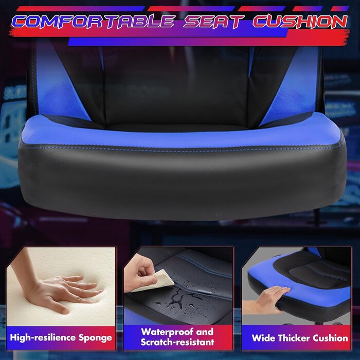 Ігрове крісло Sweetcrispy ергономічне комп&39ютерне крісло, стільце зі штучної шкіри, крісло керівника, регульоване поворотне крісло, робоче крісло з відкидними підлокітниками, чорний/синій