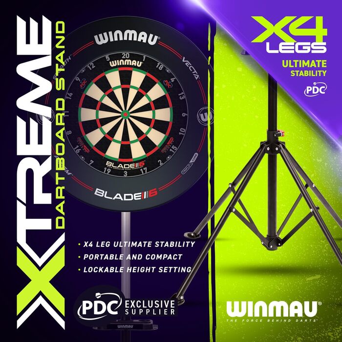 Підставка для дротиків WINMAU Xtreme Dartboard 2.0 - Портативна, регульована та окремостояча - Система кріплення дротиків у формі штатива - Професійний аксесуар для дротиків - Сумісний з усіма дротиками Winmau