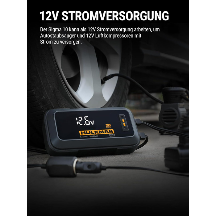Зарядний пристрій для автомобільних акумуляторів HULKMAN Sigma 10 для акумуляторів 6В/12В зі світлодіодним екраном, крапельний зар