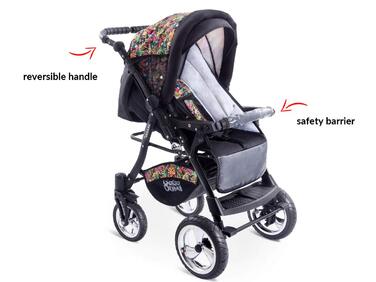 В 1 коляска коляска з автокріслом в комплекті дитяче автокрісло пеленальна сумка дощовик москітна сітка повна гума шини чорні/троп