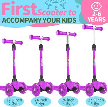 Самокат дитячий 2 роки, 3-колісний самокат зі світлодіодними колесами, що світяться, регульований по висоті, нахил для керування,