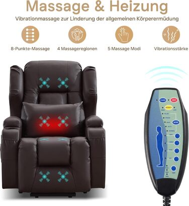 Електрично регульоване крісло для телевізора з функцією відкидання та підйомником, крісло для літніх людей зі штучної шкіри, крісло для телевізора, крісло для кінотеатру з масажем та підігрівом (коричневе, 1 підйомне крісло з консоллю) Коричневе 1 підйомн