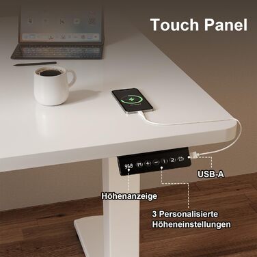 Стіл з регульованою висотою COMPLETE TABLETOP Електричний стіл з регульованою висотою та функцією пам&39яті Комп&39ютерний стіл для роботи сидячи/стоячи 110 x 53 см Білий