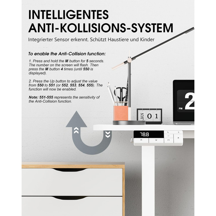 Каркас столу з регулюванням висоти, 2 потужними двигунами, 3 налаштуваннями пам&39яті та нагадуванням про можливе кріплення сидячи/встаючи, функцією захисту від зіткнень, вантажопідйомністю 150 кг, портом USB-C, 2 гачками, білий колір