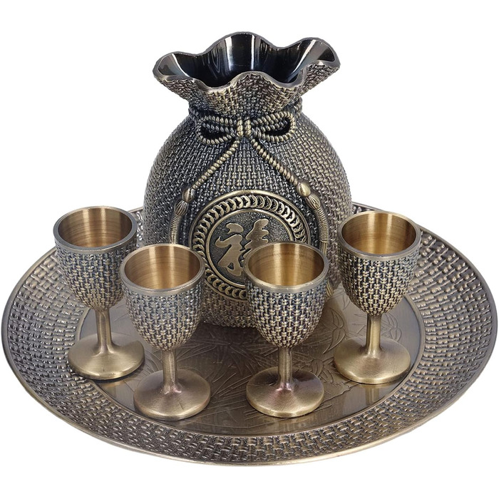 Набір келихів для вина у турецькому стилі, вінтажні склянки та глечик зі сплаву цинку з рельєфним декором для весільного декору, чаювання та домашнього використання