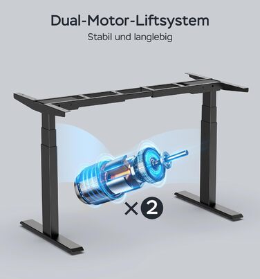 Каркас столу з електричним регулюванням висоти, 2 двигуни, вантажопідйомність 135 кг, регулювання висоти 62-127 см, швидке складання, 4 налаштування висоти з пам&39яттю, 2 USB-порти (чорний)
