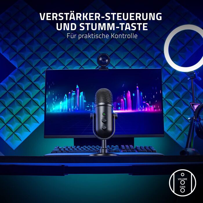 Професійний USB-мікрофон для стримерів (динамічний 30-мм мікрофон, аналоговий обмежувач посилення, вбудований глушник і вітрозахис