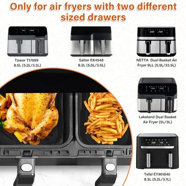 Аерофритюрниця з силіконовою формою для фритюрниці Tefal 5.2 л/3.1 л, аксесуари для великої та меншої фритюрниці, сумісні з фритюрницею Tower T17099 5.2 л/3.1 л, Lakeland 5 л/3 л і Salter Ek5729