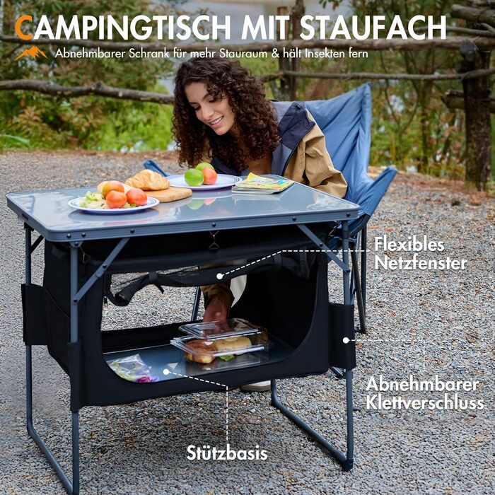 Портальний розкладний кемпінговий стіл з місцем для зберігання, розкладний обідній стіл, міні-садовий стіл, надлегкий для кемпінгу, використання на вулиці, балкону, саду