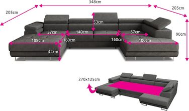 Вітальня Sofnet Caris U з функцією сну та регульованими підголівниками, кутовий диван з двома відділеннями для зберігання речей, кушетка, диван, розкладний диван (Чорний (Kronos 07), Кутовий диван лівий) Чорний (Kronos 07) Кутовий диван лівий