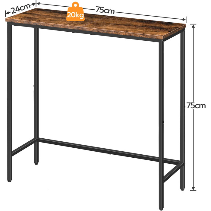 Вузький консольний столик HOOBRO, бічний столик 75 см, столик для передпокою, невеликий столик для демонстрації, диван-столик для невеликих приміщень, для входу, передпокою, темно-коричнево-чорний EBF75XG01 темно-коричневий чорний 1