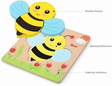 Дерев&39яний пазл, дерев&39яна іграшка Afufu від 1 2 3 років, 4 елементи, дерев&39яний пазл Монтессорі іграшка для малюка, тварина