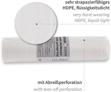 Сміттєвих пакетів Hygoclean Light, 60 л HDPE, рулон, прозорі, Д 75 см, Ш 64 см, 10 мкм, картон, сміттєві пакети, пакети для відходів, пакети для сміття, пакети для побутових відходів, пакети для відходів, 600