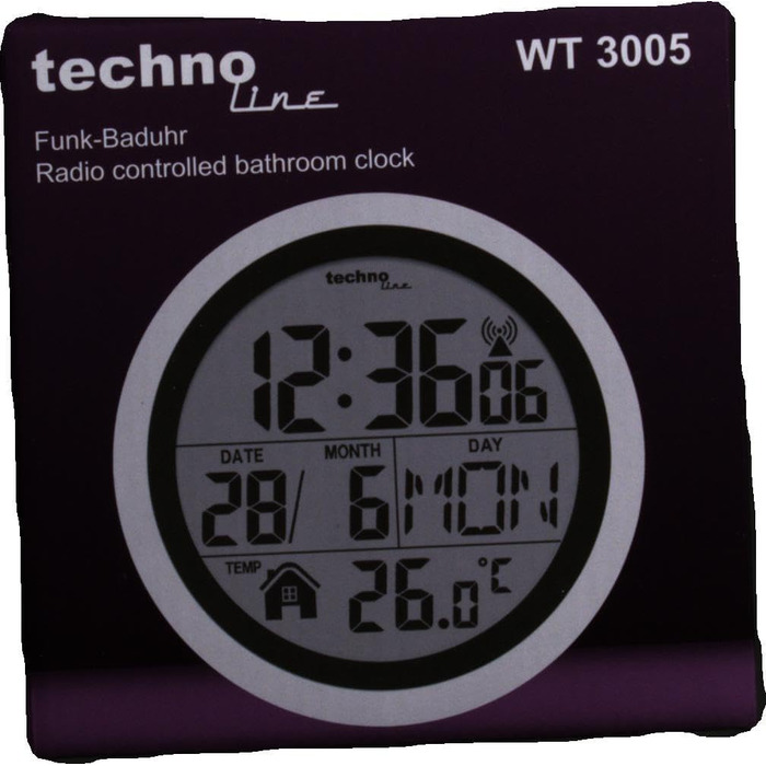 Цифровий настінний радіокерований годинник для ванної кімнати, пластик, сріблястий, Ø 147 x 79 мм, 3005