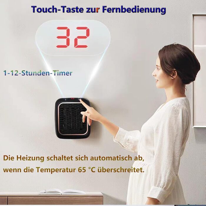 Підключається до мережі з вентилятором та дистанційним керуванням, міні-керамічний вентилятор для ванної кімнати, енергозберігаючий, тихий обігрів, променевий обігрівач потужністю 1200 Вт з 12-годинним таймером, термостатом та захистом від перегріву для с