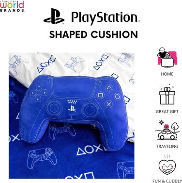 Світ персонажів Офіційно ліцензована подушка у формі контролера PlayStation, дизайн телефону, наповнена плюшем Ідеально підходить для спальні або ігрового декору, синій колір