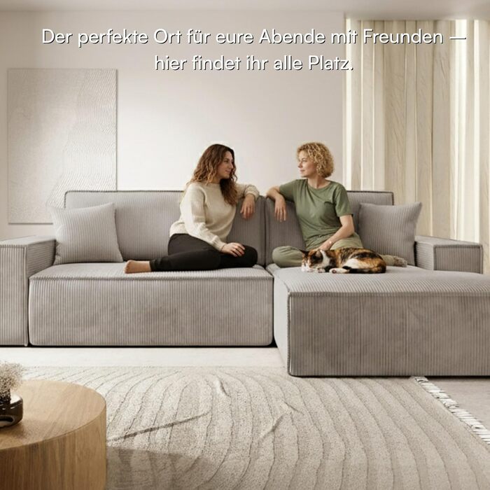 Диван Selsey Кутовий диван Кутовий диван Розкладний диван Диван-ліжко з місцем для зберігання Функція сну Легко чиститься Поліуретанова піна L-подібна правильна Фарез Бежевий Вельветовий вигляд Кутовий диван правий бежевий