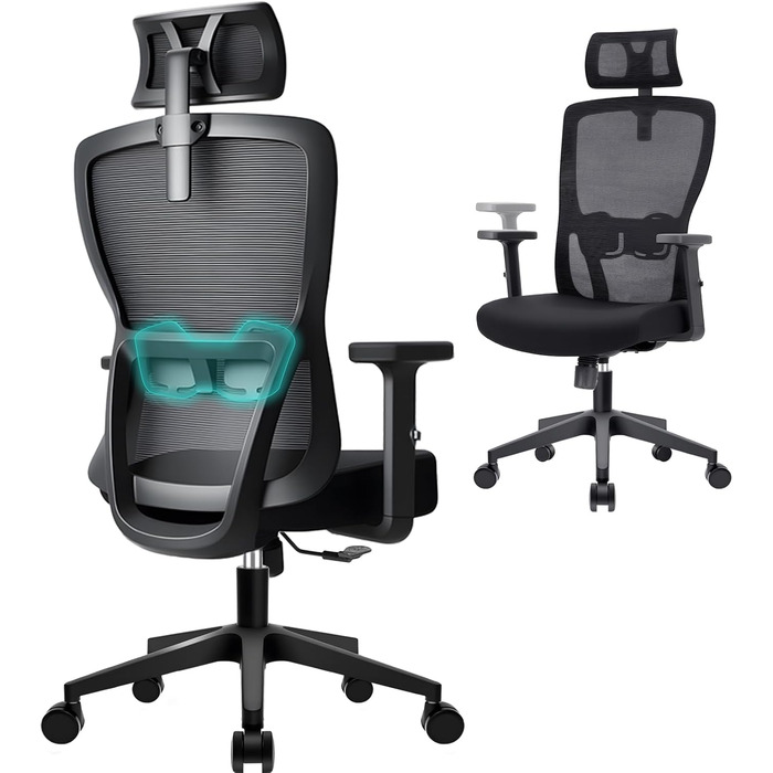 Ергономічне офісне крісло Storeo Imp, XL, до 150 кг, сітка, чорне