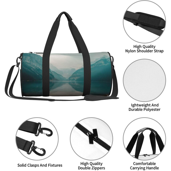 Спортивна сумка, дорожня сумка Банф, з малюнком гірського пейзажу, на нічліг, чорна, універсальний розмір