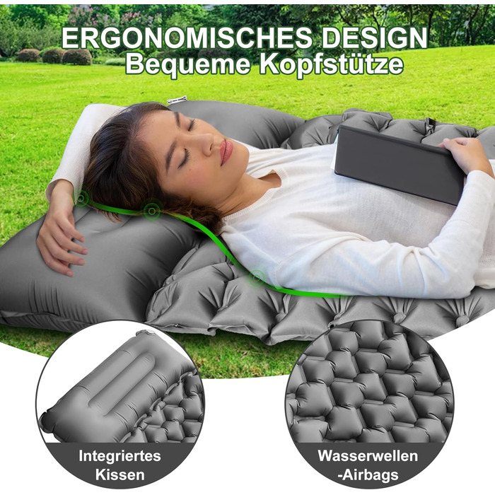 Килимок для сну YOUXIU, надувний матрац для кемпінгу з вбудованою подушкою та насосом для ніг, килимок для кемпінгу на відкритому повітрі для походів, пляжу, подорожей, наметів