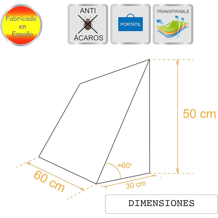 Подушка для читання PEKITAS, велика подушка для ліжка або дивана, підтримка спини, 50x30x60 см, чохол, що прається, жорстка основа, суперм&39який пінопласт G25, 50x30x60 см