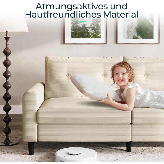 Місний диван LINSY HOME, ширина 201 см, диван з регульованою глибиною сидіння, невеликий диван-кутник для вітальні, спальні, квартири, офісу, бежевий, сучасний, 3-