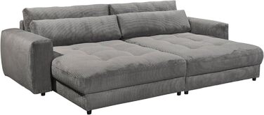 Великий диван BARURA Cord темно-сірого кольору XXL диван з великою спальною зоною, сучасний диван 292x194 см, включаючи подушки для ніг