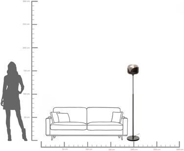 Підлоговий світильник Kare Design Smoke Goblet Ball, чорний/сірий, сталевий каркас, скляний плафон, для вітальні та спальні, лампа не входить у комплект, 160x25x25 см