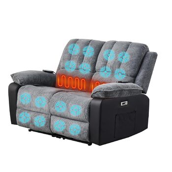 Розкішне багатофункціональне масажне крісло LSLIFE з підігрівом електричного масажного дивана, кріслом для телевізора, шезлонгом, відкидним кріслом, високоякісною шкірою, ергономічним одномісним диваном, заряджається через USB (сіре двоспальне ліжко)